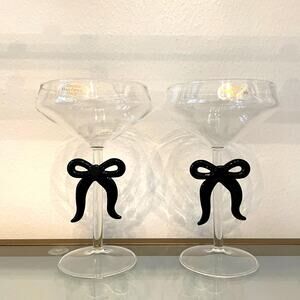 Black Bow Coupe Glass Set of 2 Holiday Glam Barware NEW